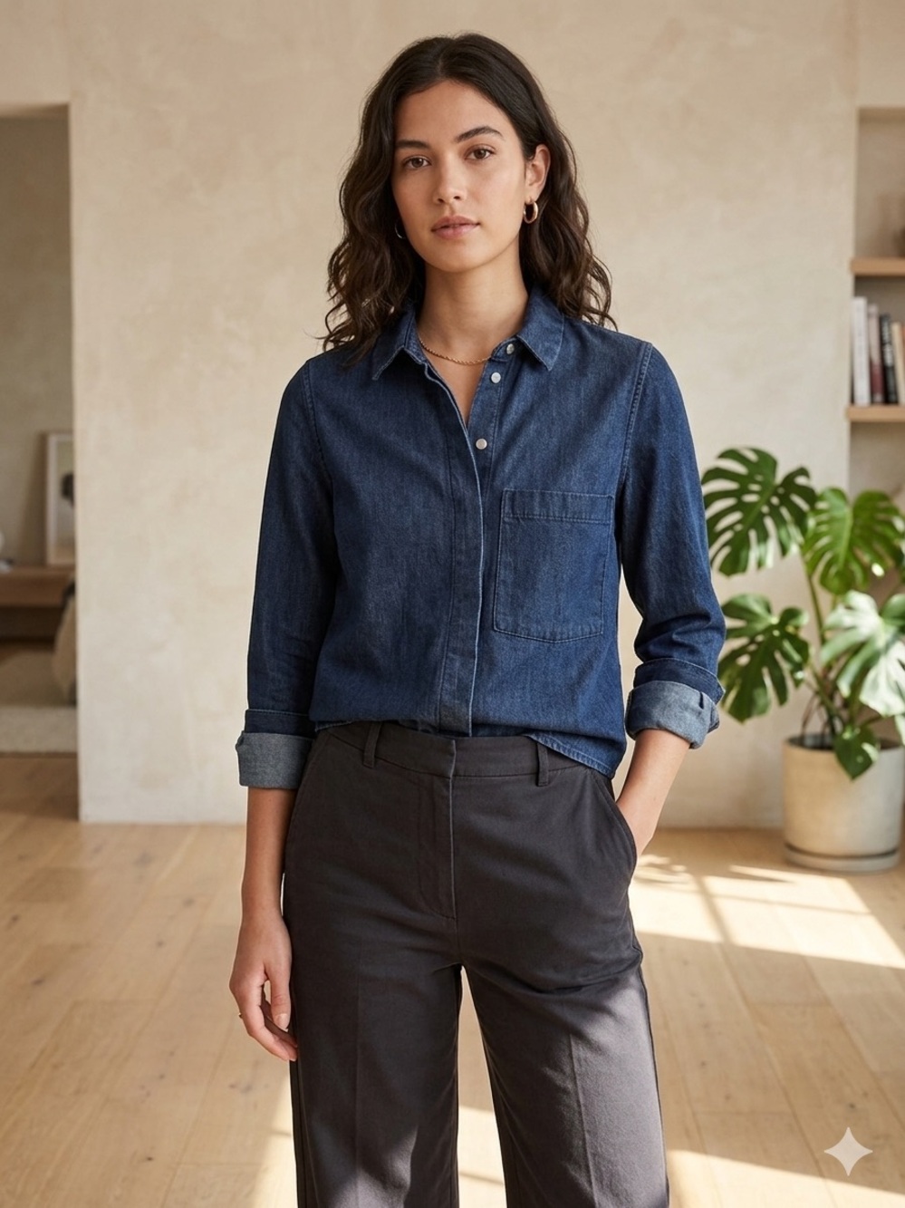 AllSaints Indigo Denim Button-Up Shirt